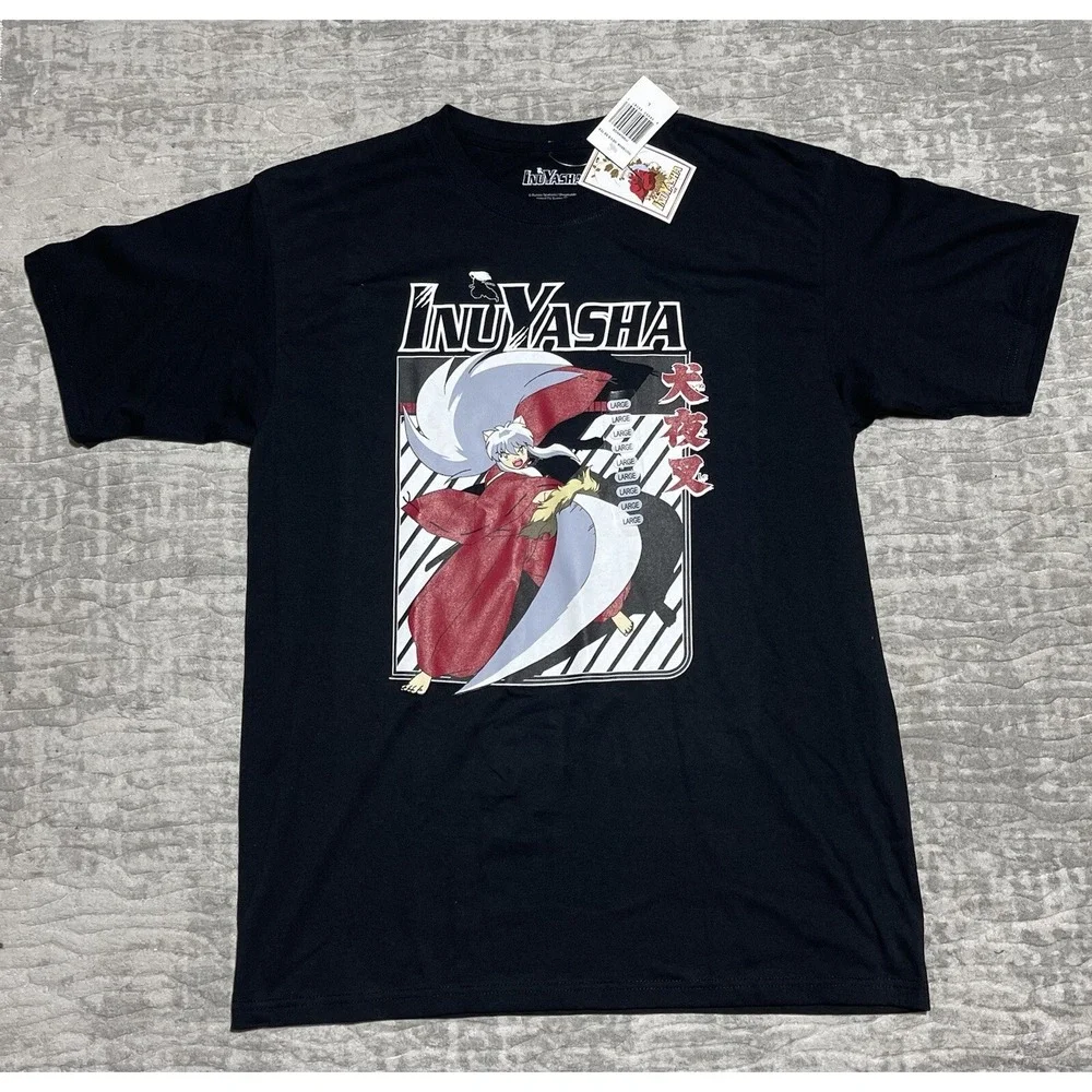 InuYasha T-Shirt Black Anime Graphic Tee Manga‎ Cartoon Japan Large